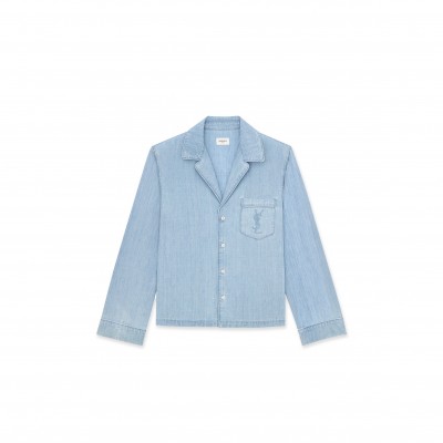 YSL CASSANDRE SHIRT IN CHAMBRAY 871165Y29RB4018